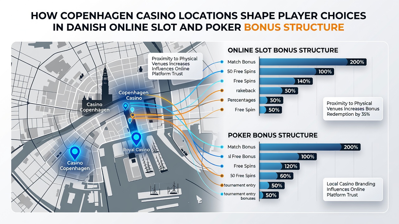 Illustration af online spilgrænseflade kombineret med kort over Københavns kasinoområder